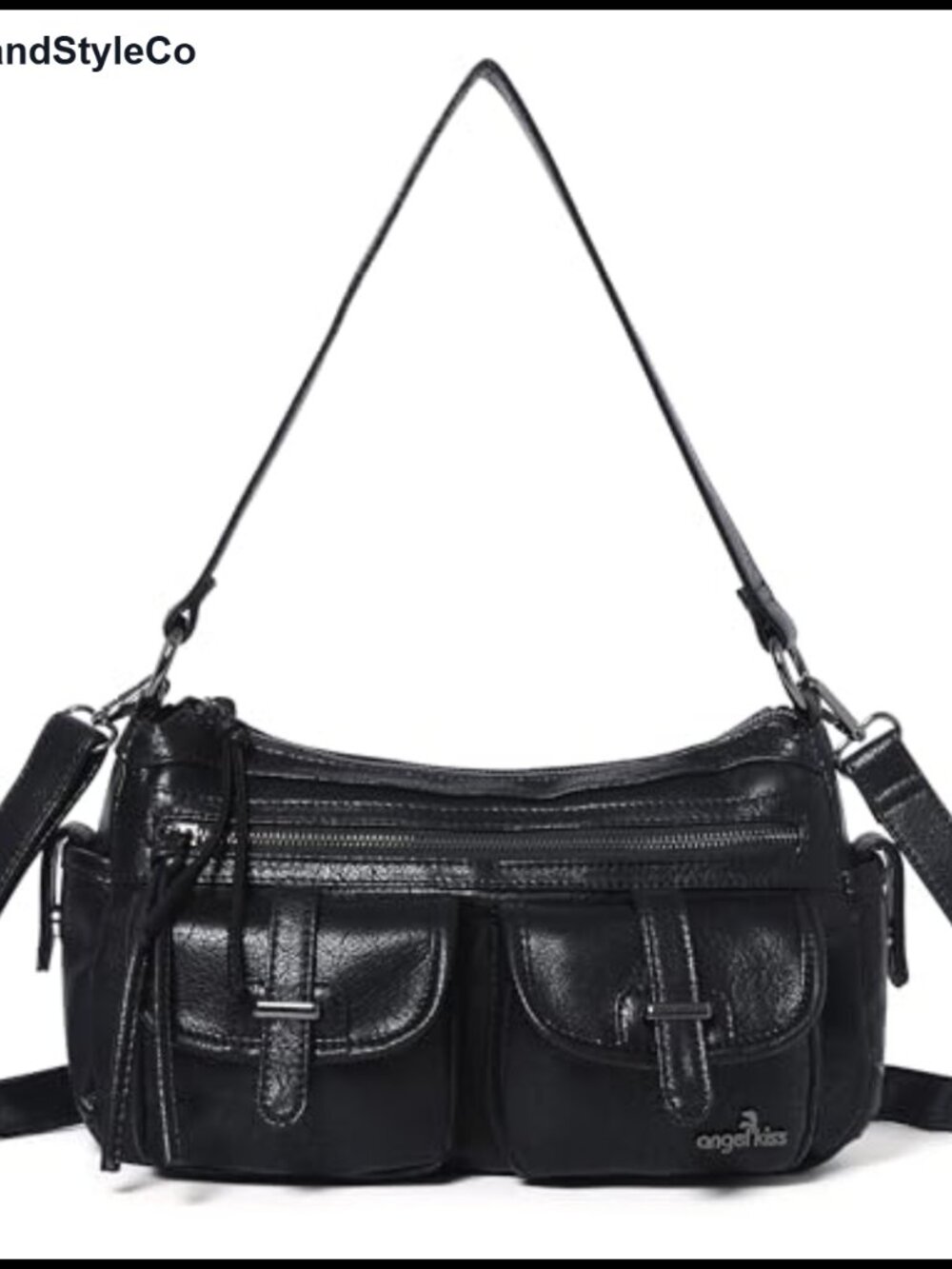 Faux Leather Hobo Crossbody Bag Multi Pocket Adjustable Strap